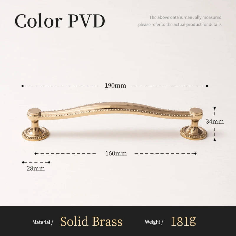 Brass Kitchen Cabinet Pull PVD Bright Gold Bedroom Dressing Table Handle Wardrobe Drawer Knob Luxury Furniture Hardware