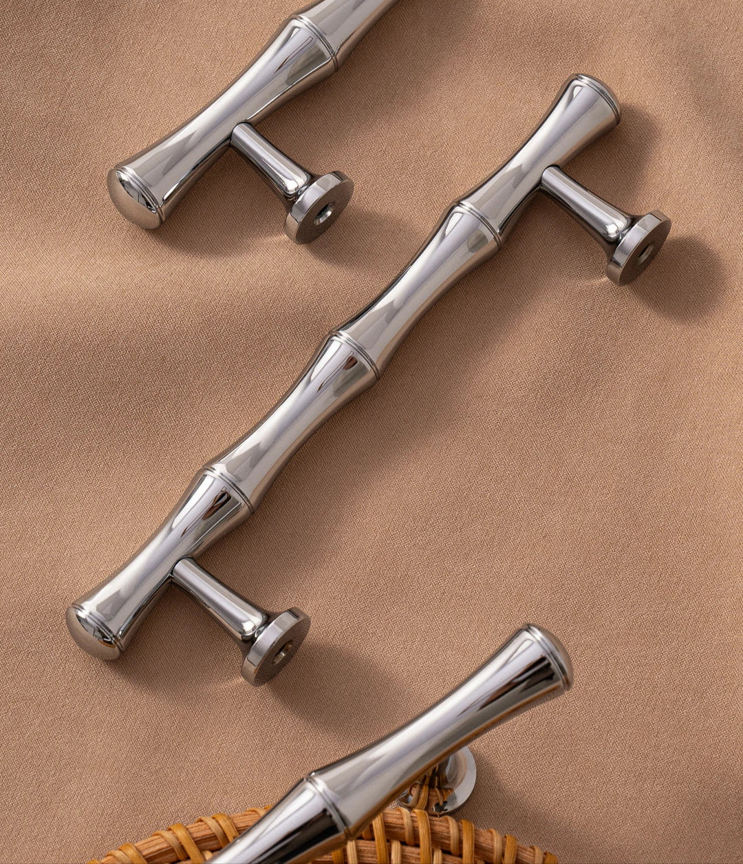 Solid Brass Handle Chrome Silver Bamboo Kitchen Cabinet Pull Wardrobe Drawer Knob