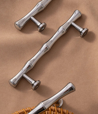 Solid Brass Handle Chrome Silver Bamboo Kitchen Cabinet Pull Wardrobe Drawer Knob