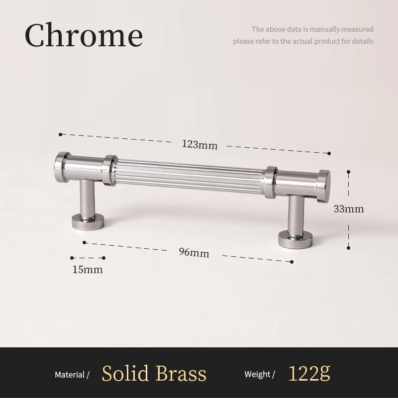 Solid Brass Luxury Furniture Handle Ribbed Romance Style Chrome Silver T-Bar Kitchen Cabinet Pull Wardrobe Door Copper Knob
