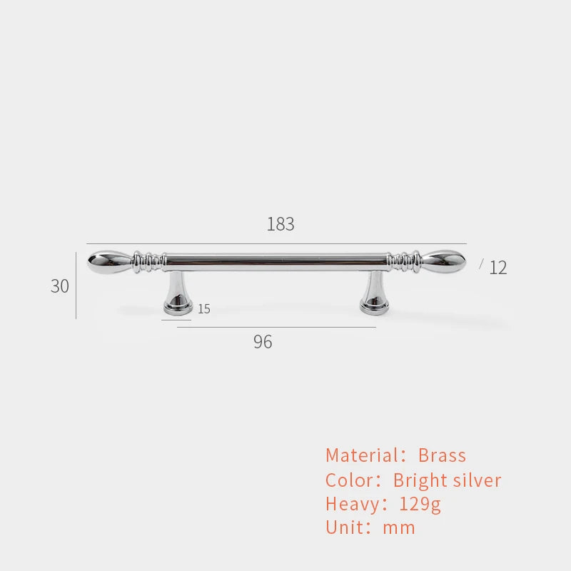 Brass Bright Silver Furniture Handles Nordic Modern Minimalist Chrome Luxury Wardrobe Kitchen Cabinet Closet Drawer Dresser Knob