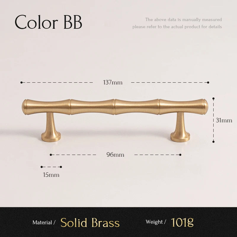 Solid Brushed Brass Handle Bamboo Kitchen Cabinet Pull Wardrobe Drawer Knob