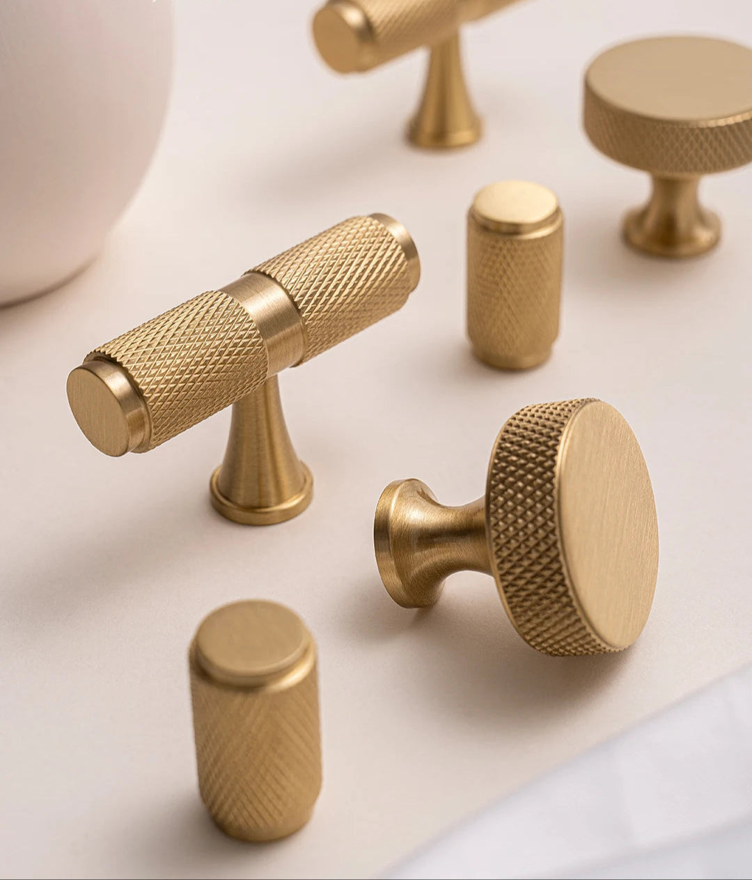 Solid Brushed Brass Handle Cross Knurled Kitchen Cabinet Pulls Wardrobe Drawer Knob