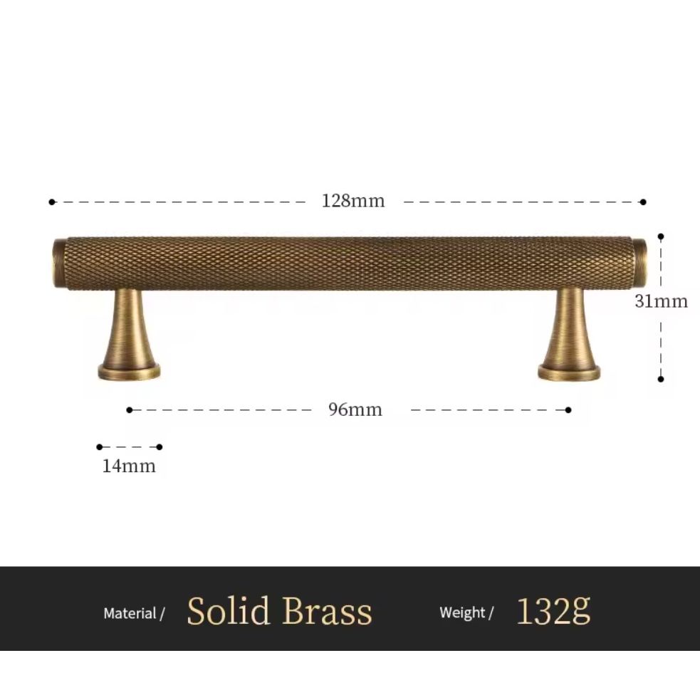 Massieve messing meubelgreep 128mm met structuur, luxe handgreep voor moderne en klassieke interieurs