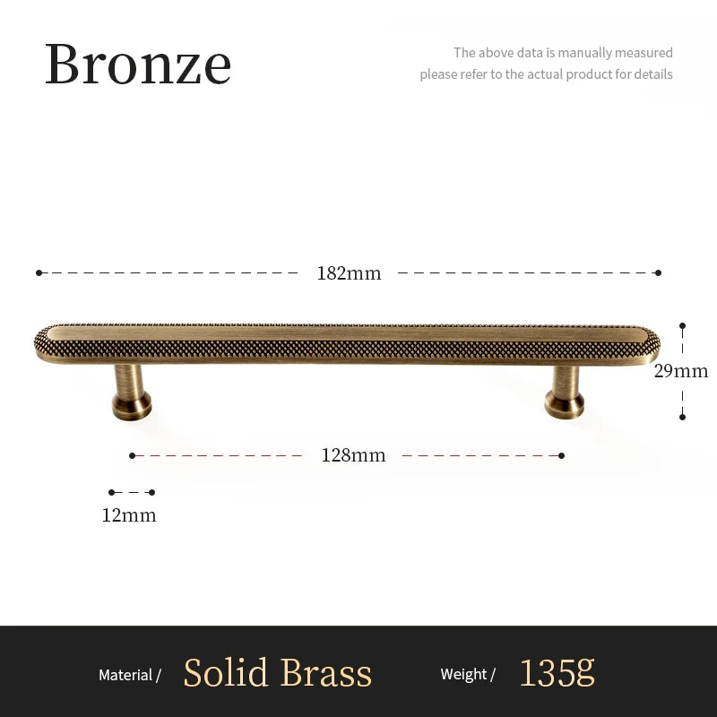 Antieke Messing T-Bar Kastgrepen met Knurled Grid – Vintage Bronzen Keukenaccessoires