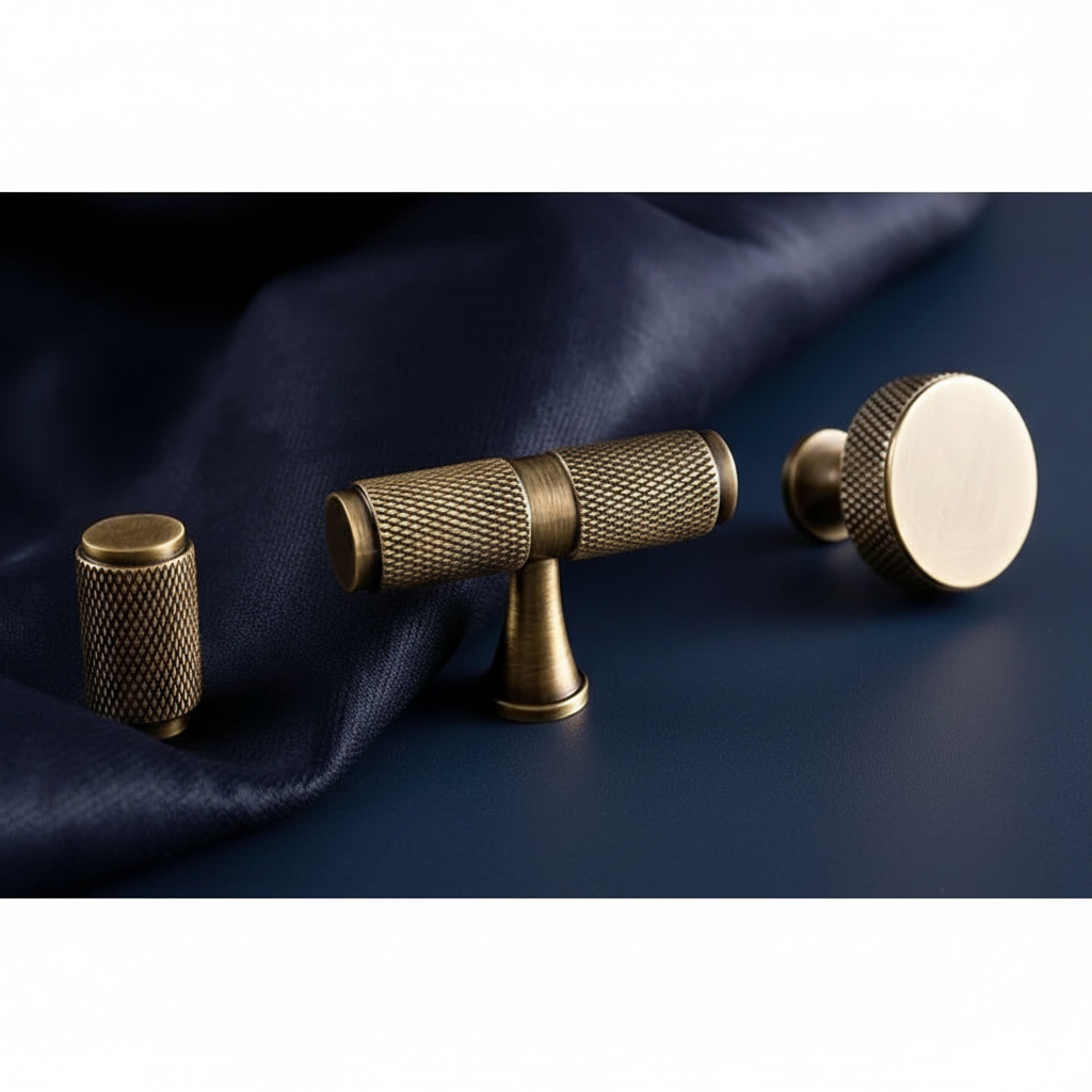 Luxe bronzen kastgreep met diamantstructuur - messing