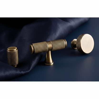 Luxe bronzen kastgreep met diamantstructuur - messing
