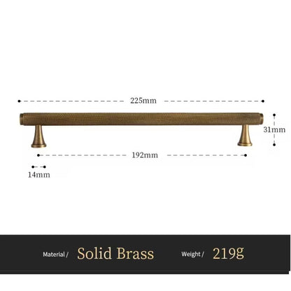 Massief messing meubelgreep 225mm, klassiek design, Aurel luxury hardware, afmetingen en gewicht